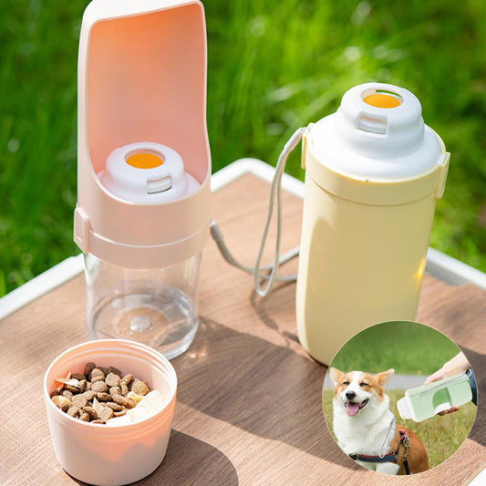 Gourde 2 en 1 pour Chien & Chat – Distributeur d’Eau + Réservoir à Croquettes | Pratique & Portable